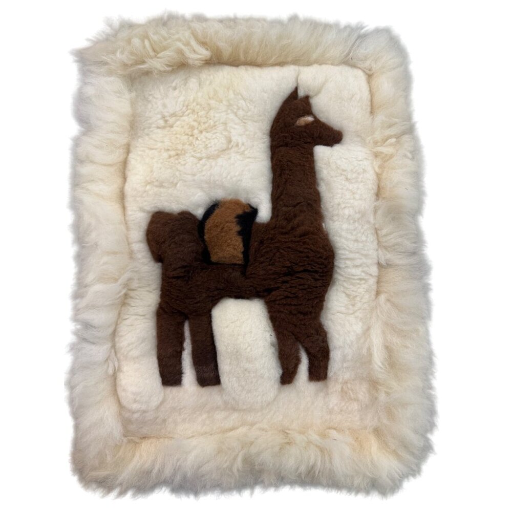 Alpaca Wool Handmade Wall Hanging 22"x16" Brown & White Accent - Picture 7 of 8